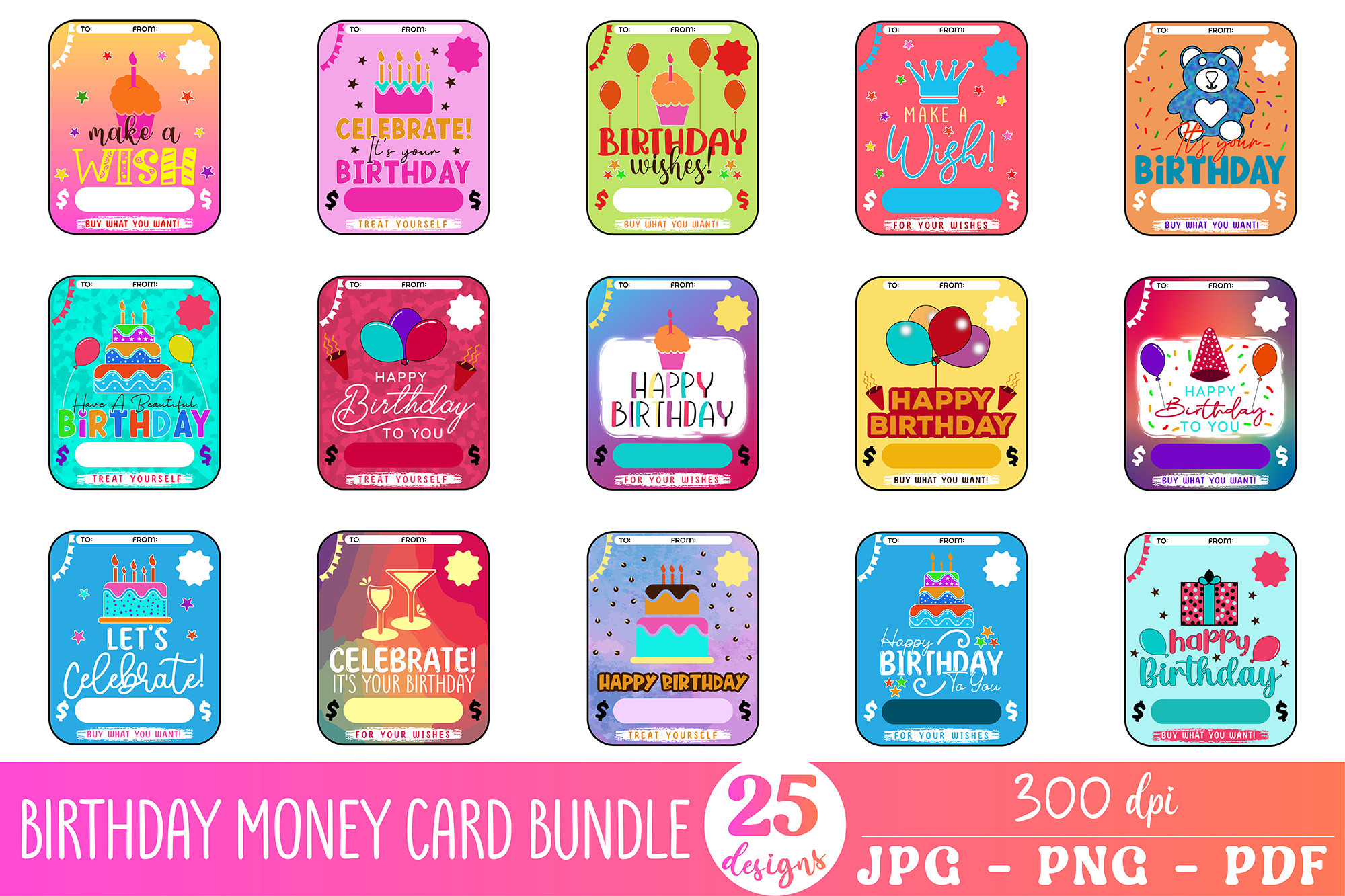 Birthday Money Card PNG Bundle Graphic by CraftlabSVG · Creative Fabrica
