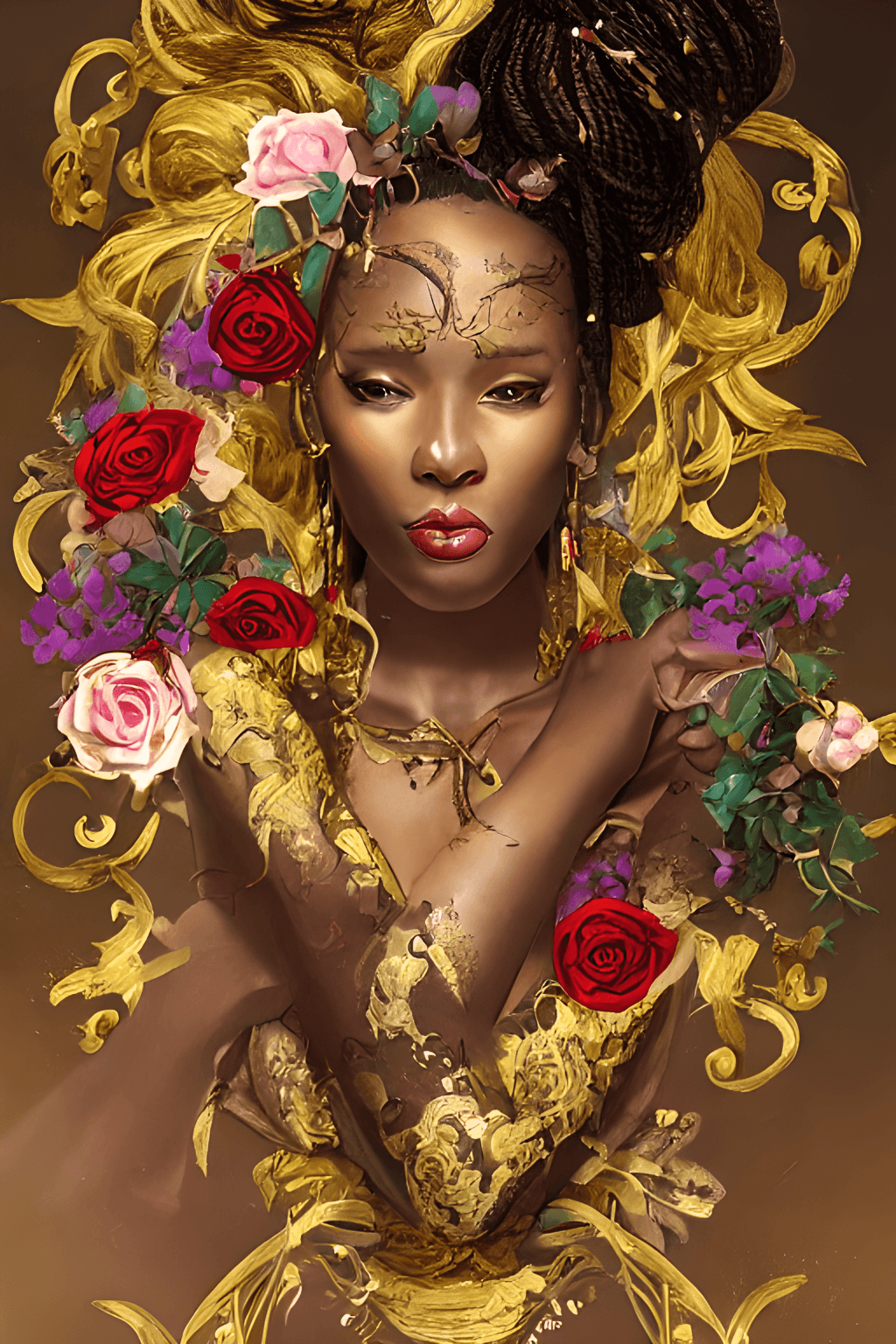 Vibrant Passionate African American Man and Woman with Roses Petals and  Gold Flakes · Creative Fabrica