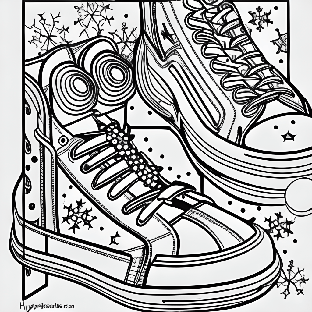 Futuristic Christmas Sneakers Coloring Page · Creative Fabrica