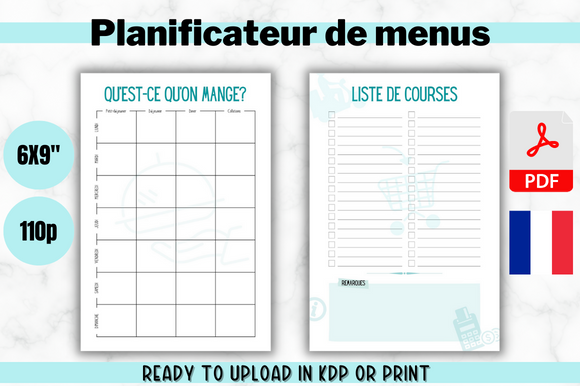 Planificateur De Menus  Liste De Course (French) Graphic by Be On Time ·  Creative Fabrica