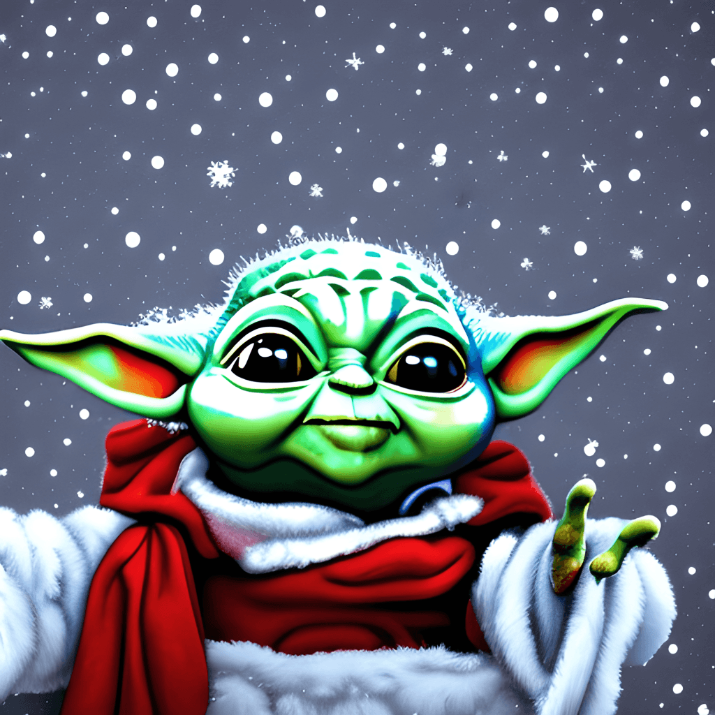 Snowing Background Close Up Cartoon Cute Realistic Baby Yoda Drawing with  Christmas Hat · Creative Fabrica
