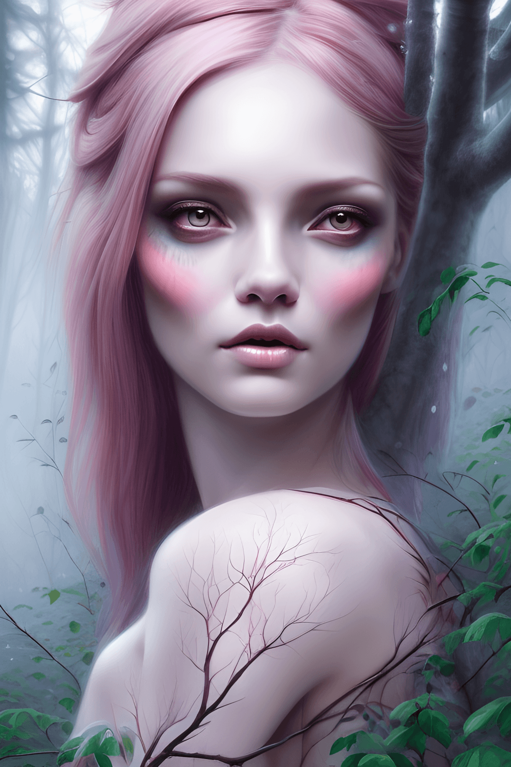 Beautiful Smooth Skinned Pink Woman In The Forest · Creative Fabrica
