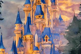 Coloriage Disney Castle en noir et blanc · Creative Fabrica