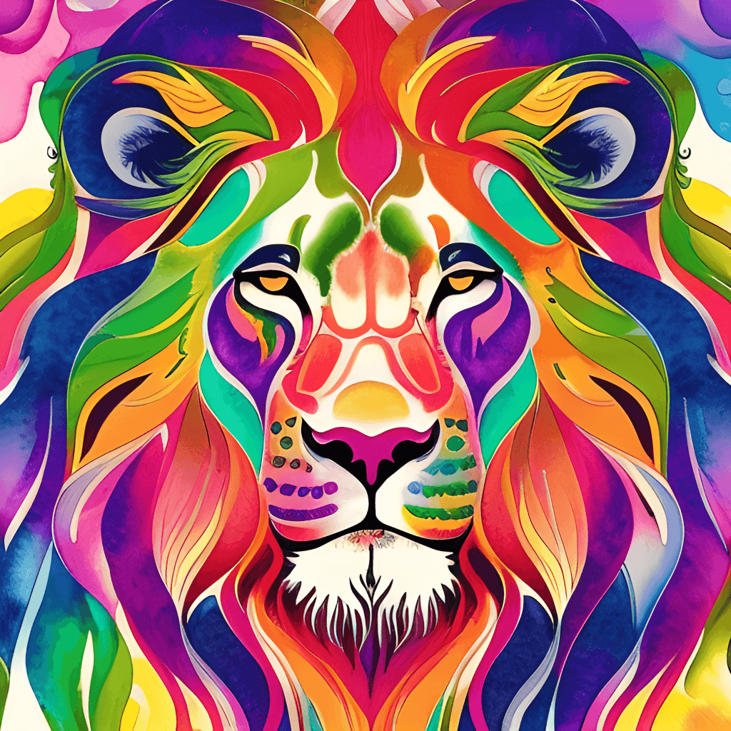 Intricately Detailed Psychedelic Watercolor Lion Art Nouveau Rococo Dynamic  Lighting Lisa Frank · Creative Fabrica