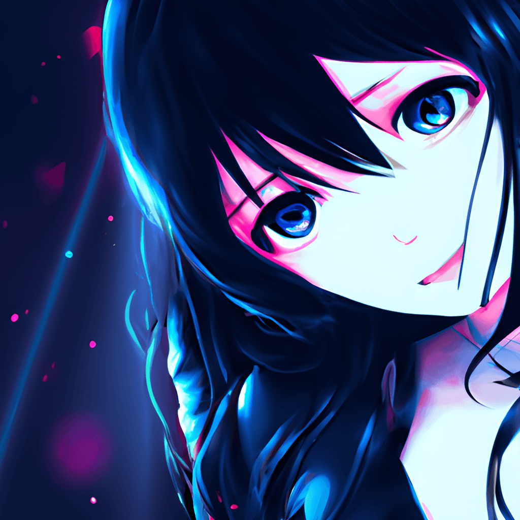 Anime Girl HD Black Hair High Details Style Neon Red Light 2d Dark ·  Creative Fabrica