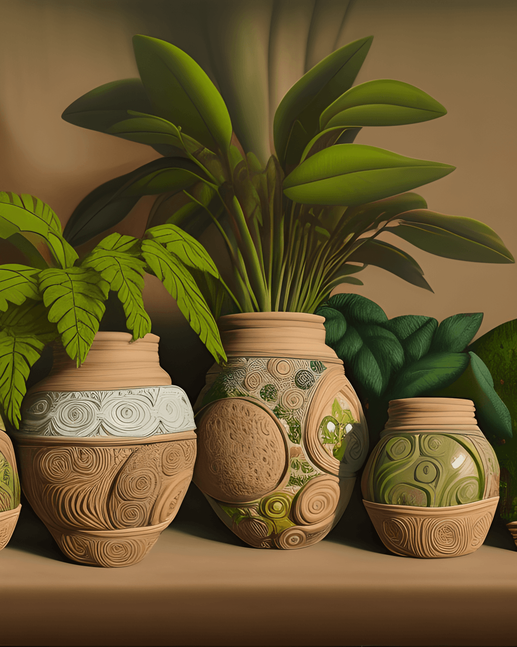 Boho Art Clay Jars and Pots Highly Detailed Large Greenery Hyper