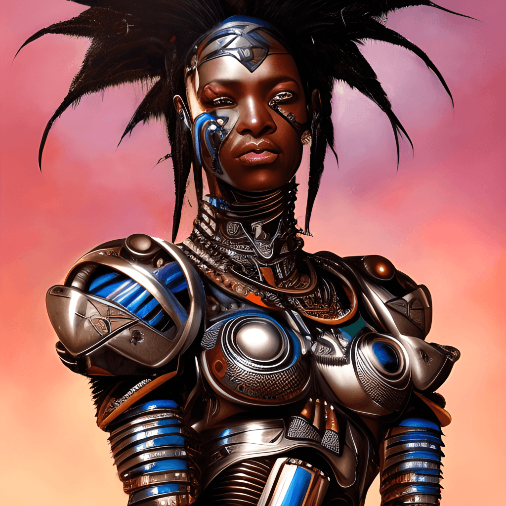 Beautiful Black Woman Wearing Cyborg Armor with African Details ...