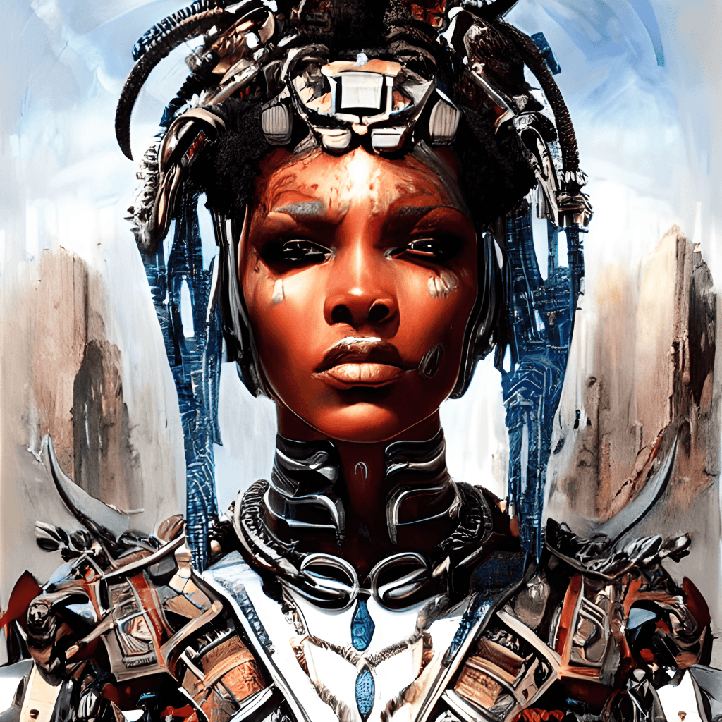 Beautiful Black Woman Wearing Cyborg Armor with African Details Shaman ...