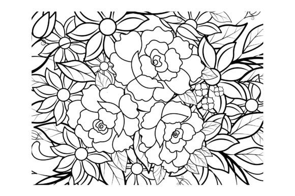Floral Coloring Page Book for Adults Graphic by stromgraphix