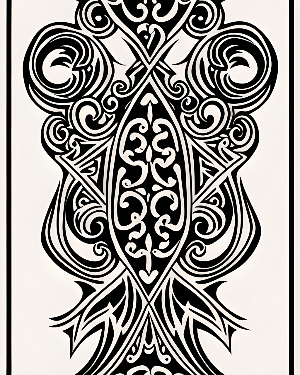 Plantilla de tatuaje vintage con volutas, diseño de líneas negras