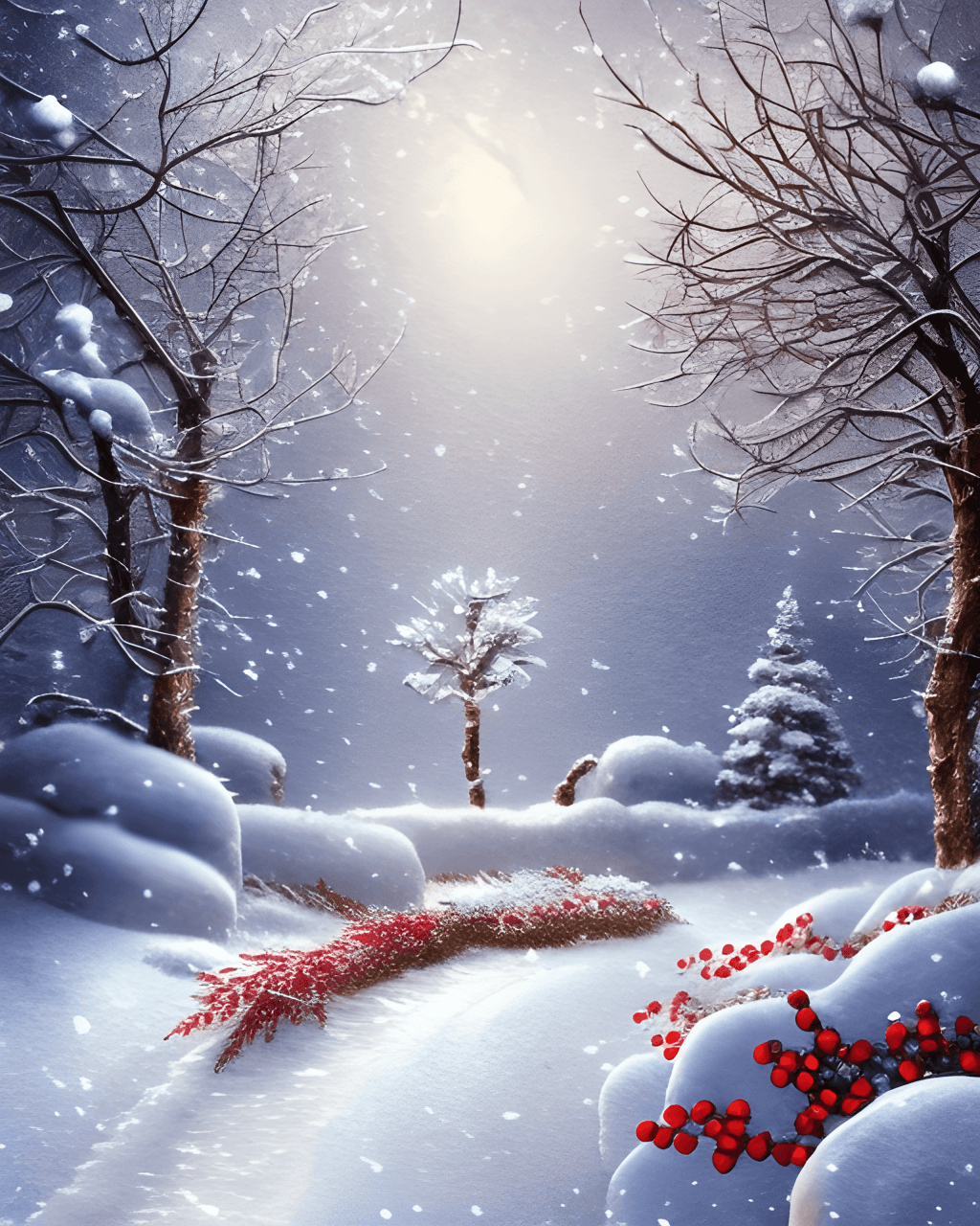 Beautiful Winter Snow Scene with Glitter and Silver Frame · Creative Fabrica