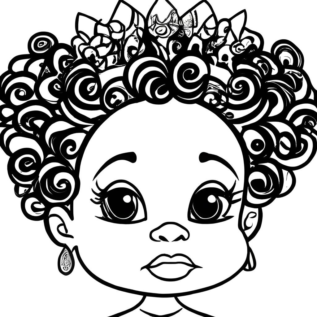 Kawaii Coloring Pages Big Eyes Long Hair Black and White Flowers · Creative  Fabrica
