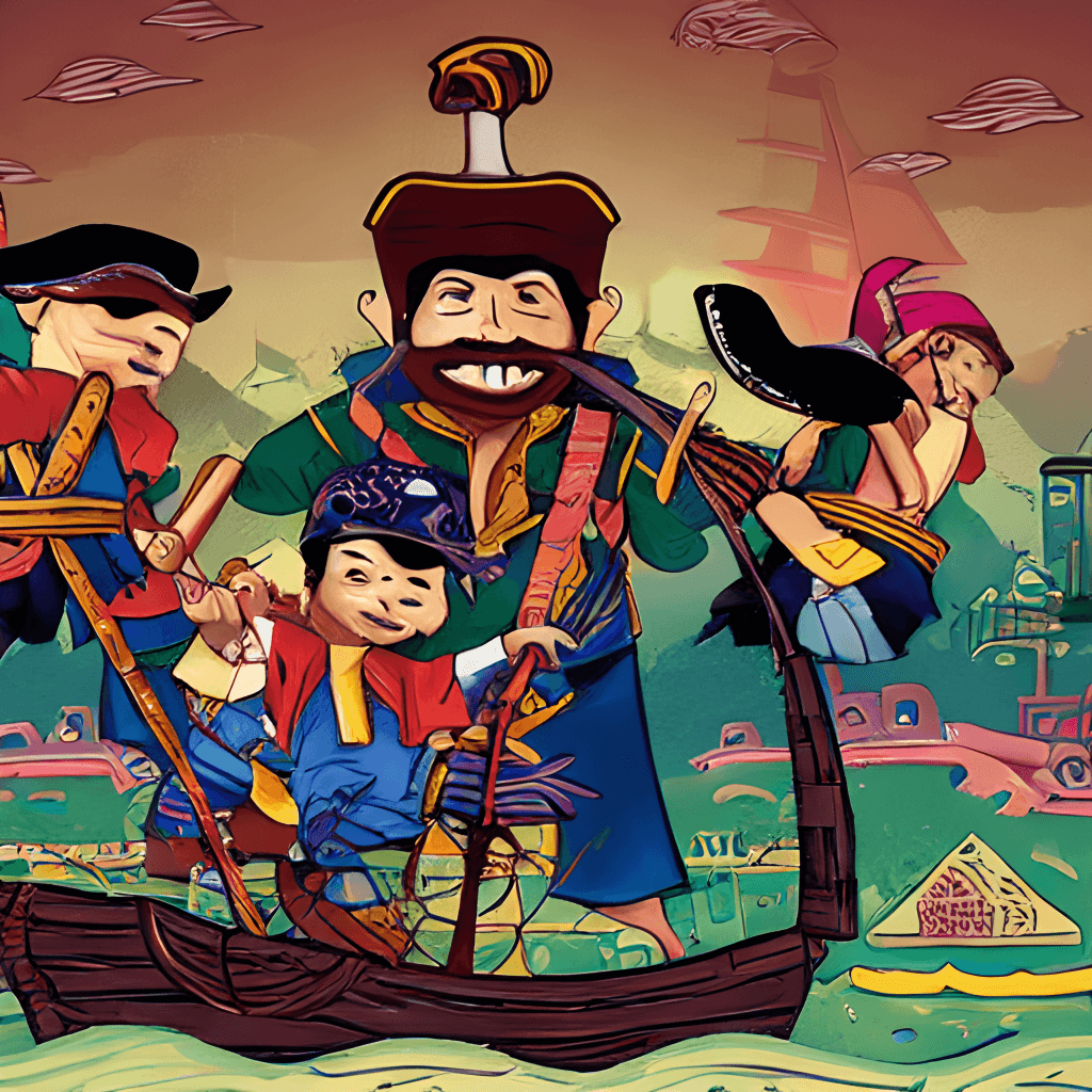 Asian Pirate Band Playing Port Dock Scenery · Creative Fabrica