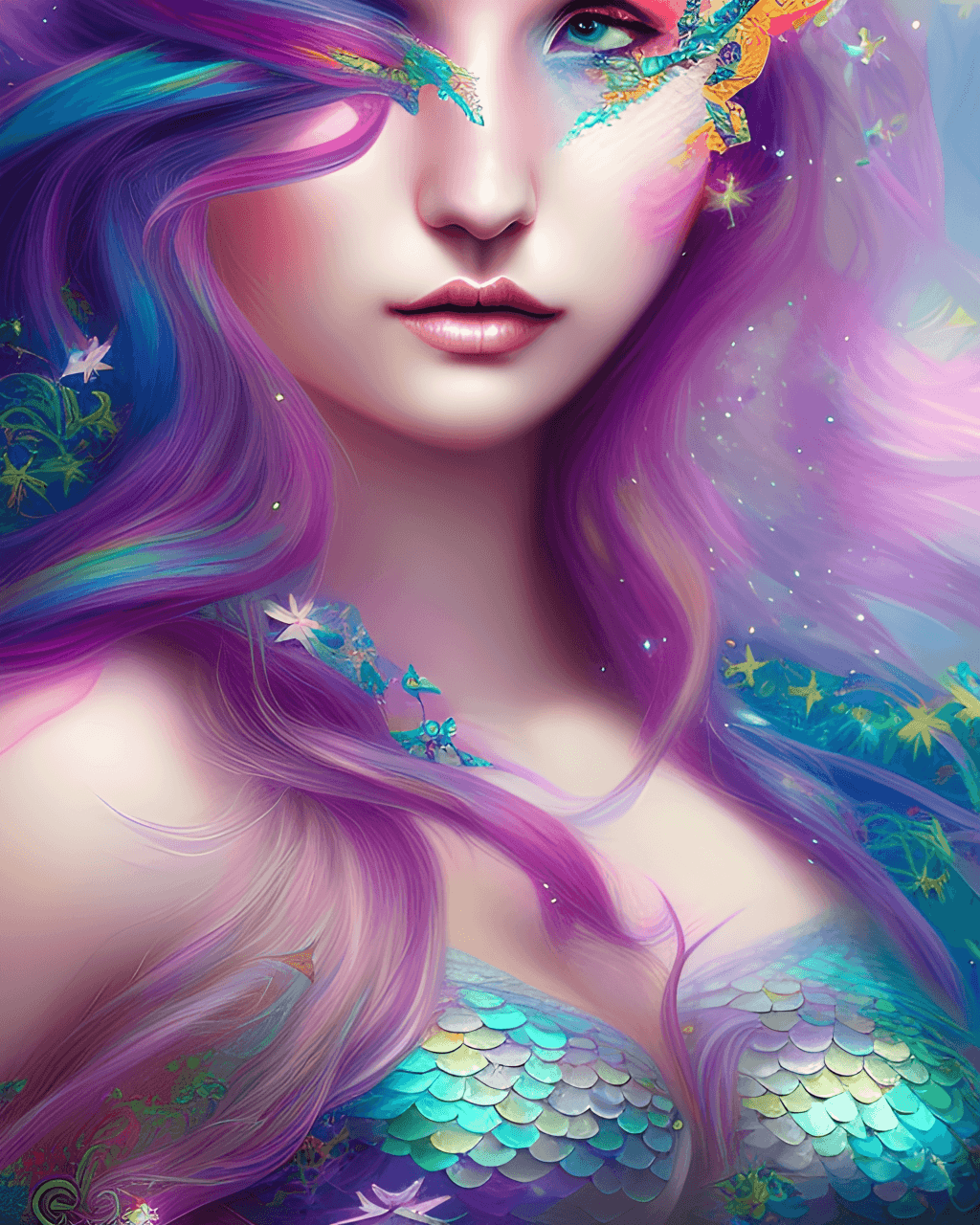 Celestial Mermaid Princess Half Face Graphic · Creative Fabrica