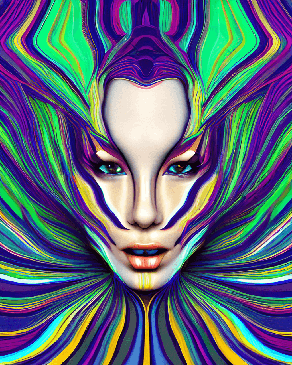 Beautiful Female Face Made of Illusory Motion Dazzle Camouflage Perlin ...