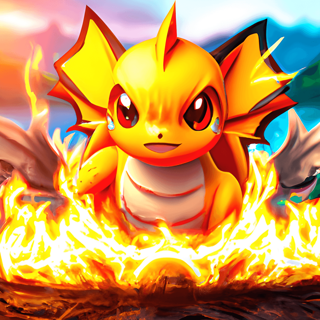 Um gráfico digital de um Pokémon do tipo fogo respirando água · Creative  Fabrica