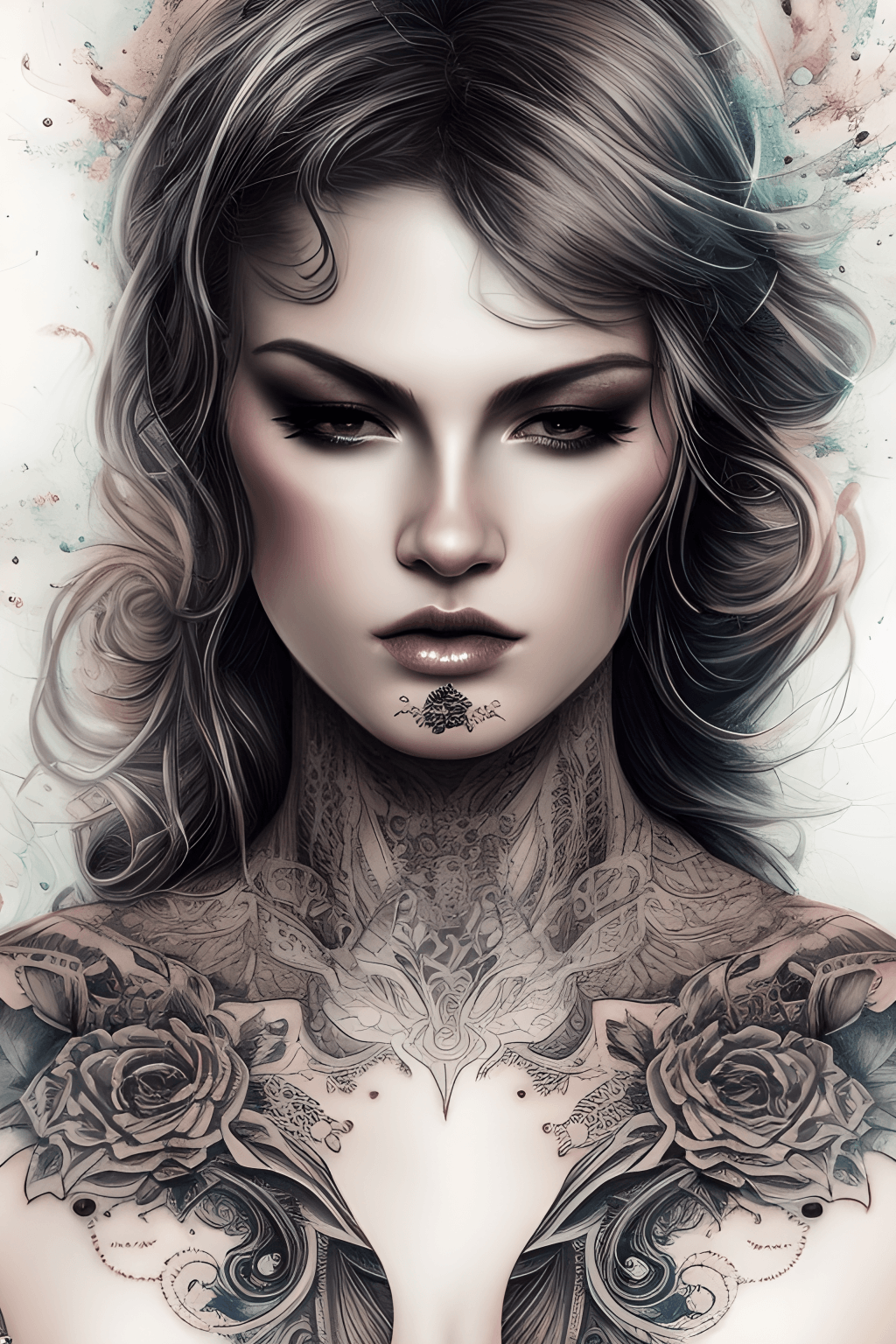 Beautiful Sexy Tattooed Woman Tattoos Fantasy Glossy Intricate Details Sharp Focus Hyper