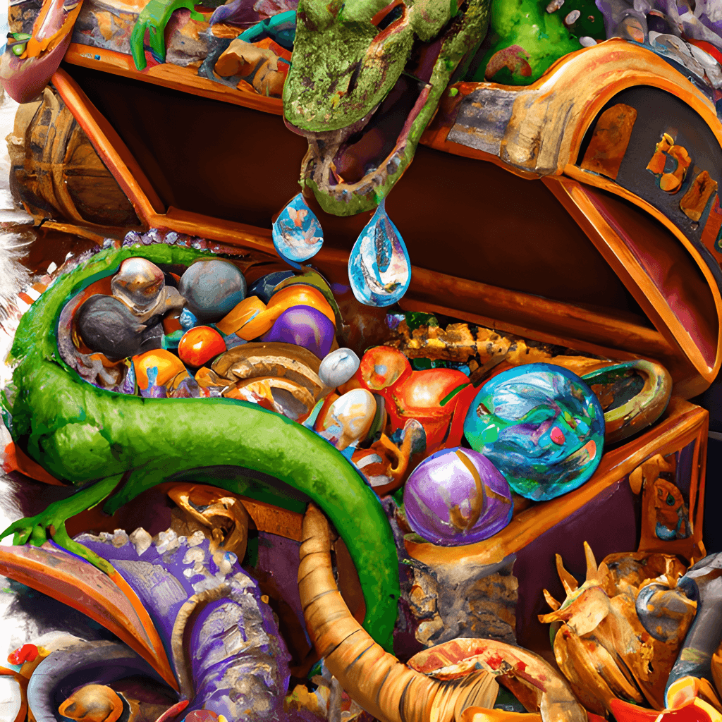 Beautiful Still Life Painting of Dragon's Treasure Chest