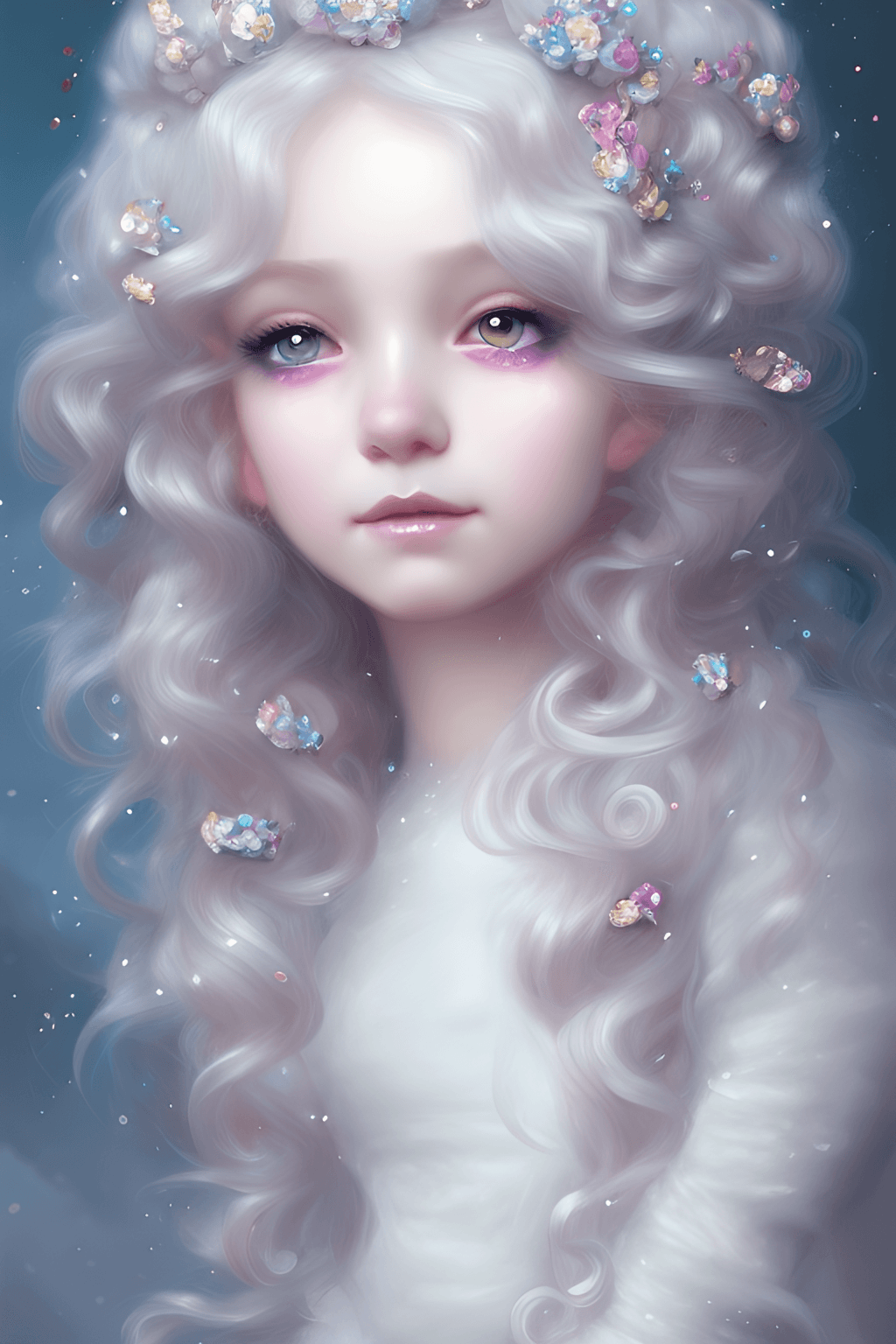Fantasy White Curly Hair Painting · Creative Fabrica