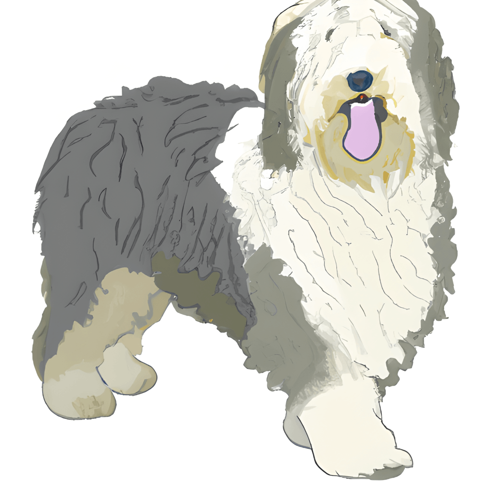 Filhote de cão pastor inglês velho ilustração digital estilizada em  aquarela de um cachorro fofo com olhos grandes