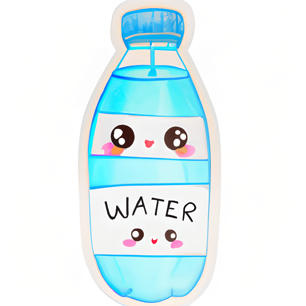 Adorable bouteille d'eau Kawaii avec grands yeux, autocollant aquarelle,  fond blanc · Creative Fabrica