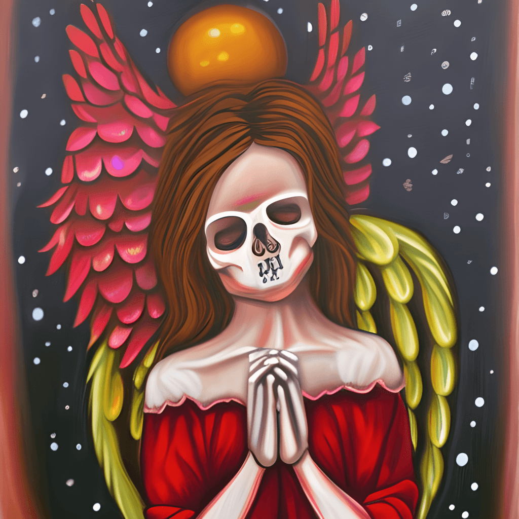 Sad Angel Broken Skeleton Holiday Yule Fire Rosy Gem Painting · Creative  Fabrica