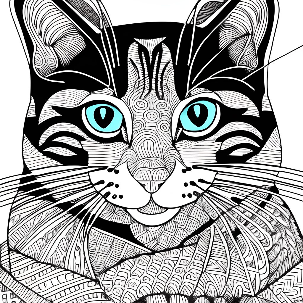 Desenho realista de gato preto e branco · Creative Fabrica