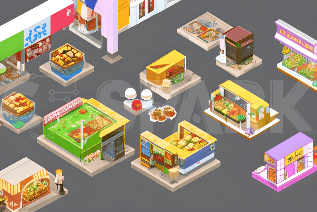 3d 32bit Isometric Anime Food Court Graphic · Creative Fabrica