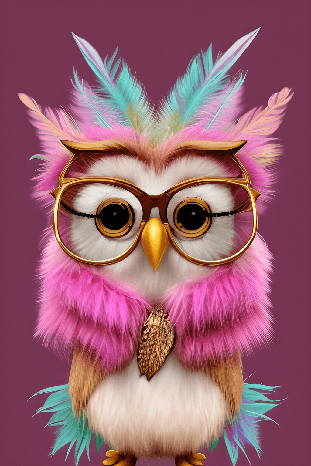 3d Rendering of a Beautiful Cute Kawaii Owl Wearing Glasses and ...