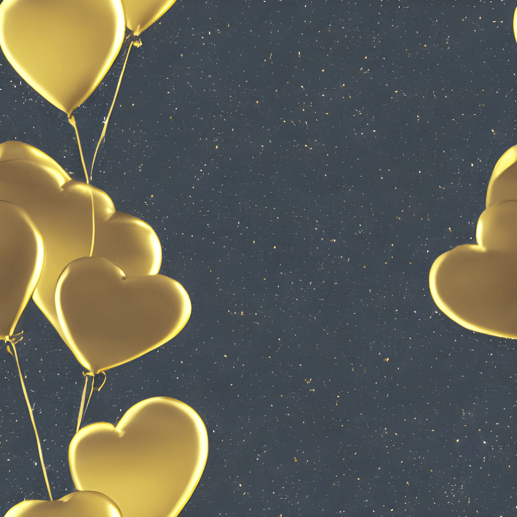 Globos dorados y negros brillantes en forma de corazón flotando en un cielo  iluminado por la luna · Creative Fabrica