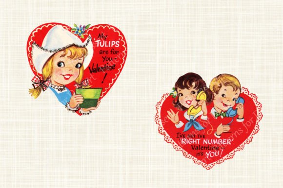 INSTANT DOWNLOAD, Vintage Valentine Cards, Retro Valentine Children, Retro  Valentine Labels, Printable Collage Sheet 