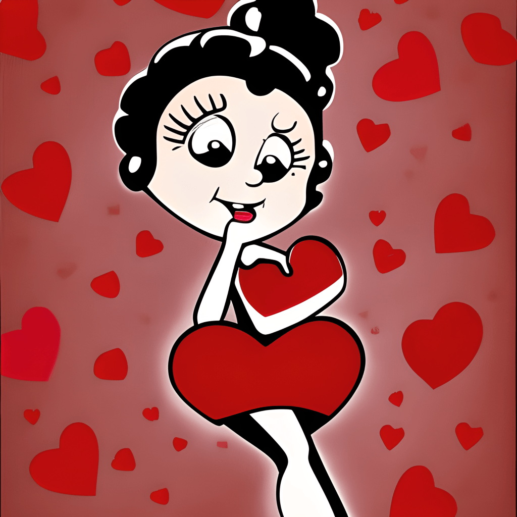 Valentine Betty Boop Style Red Pink Sunshine Droopy Eyes Heart Illustration  Painting Cartoon · Creative Fabrica