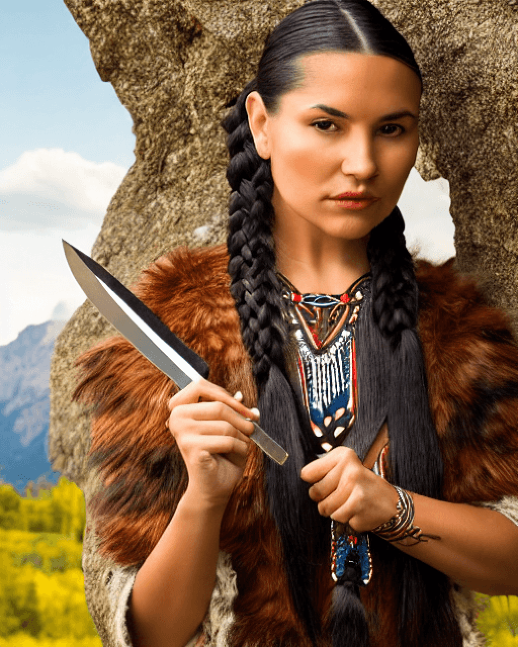 Mujer nativa americana con vestido de piel de ciervo · Creative Fabrica