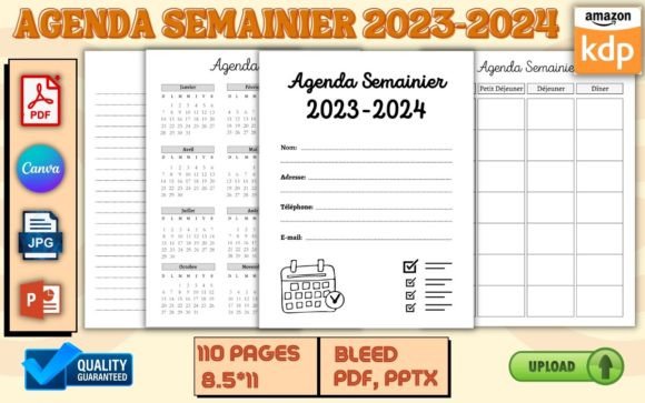 Agenda Semainier 16 Mois 2023-2024 Graphic by Designs By Bram · Creative  Fabrica