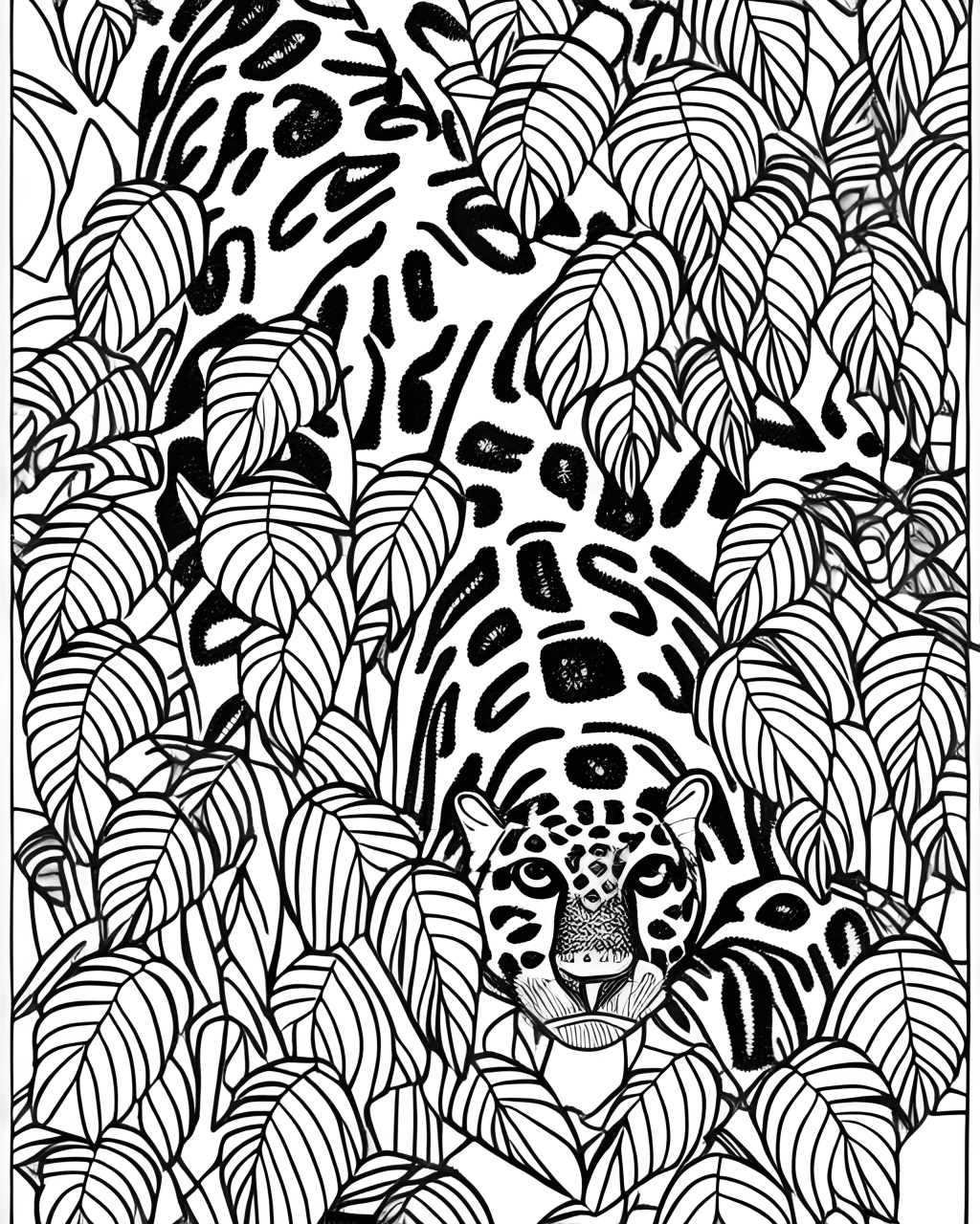 Jaguar in the Jungle Scene Coloring Page · Creative Fabrica