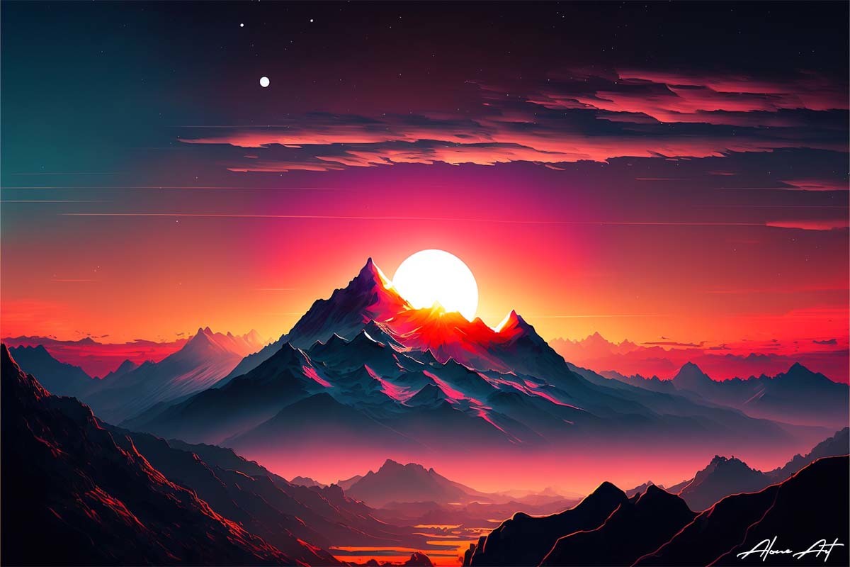 Stunning Mountain Sunrise Vector Art Graphic by Alone Art · Creative ...
