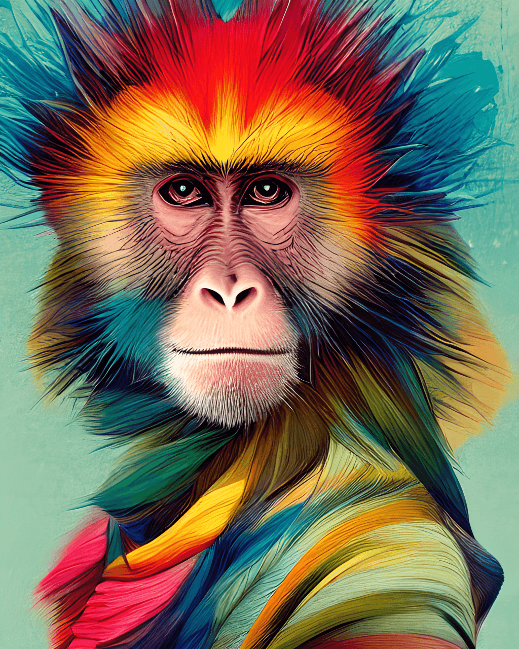 Savage Monkey Portrait Painted by Franz Marc · Creative Fabrica