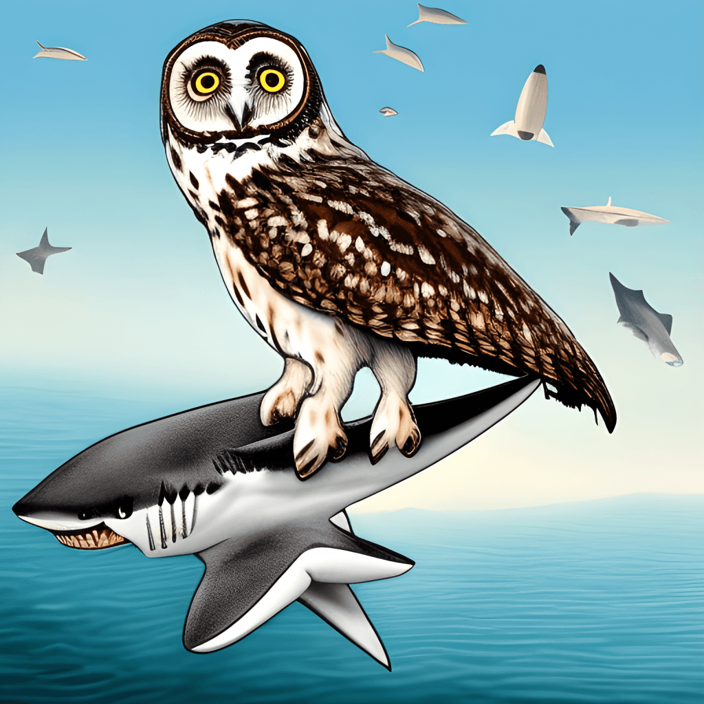 Owl on Shark Graphic · Creative Fabrica