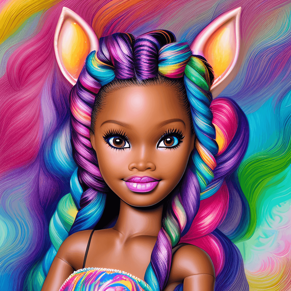 Barbie unicornio de piel marrón oscuro dibujada intrincadamente · Creative  Fabrica