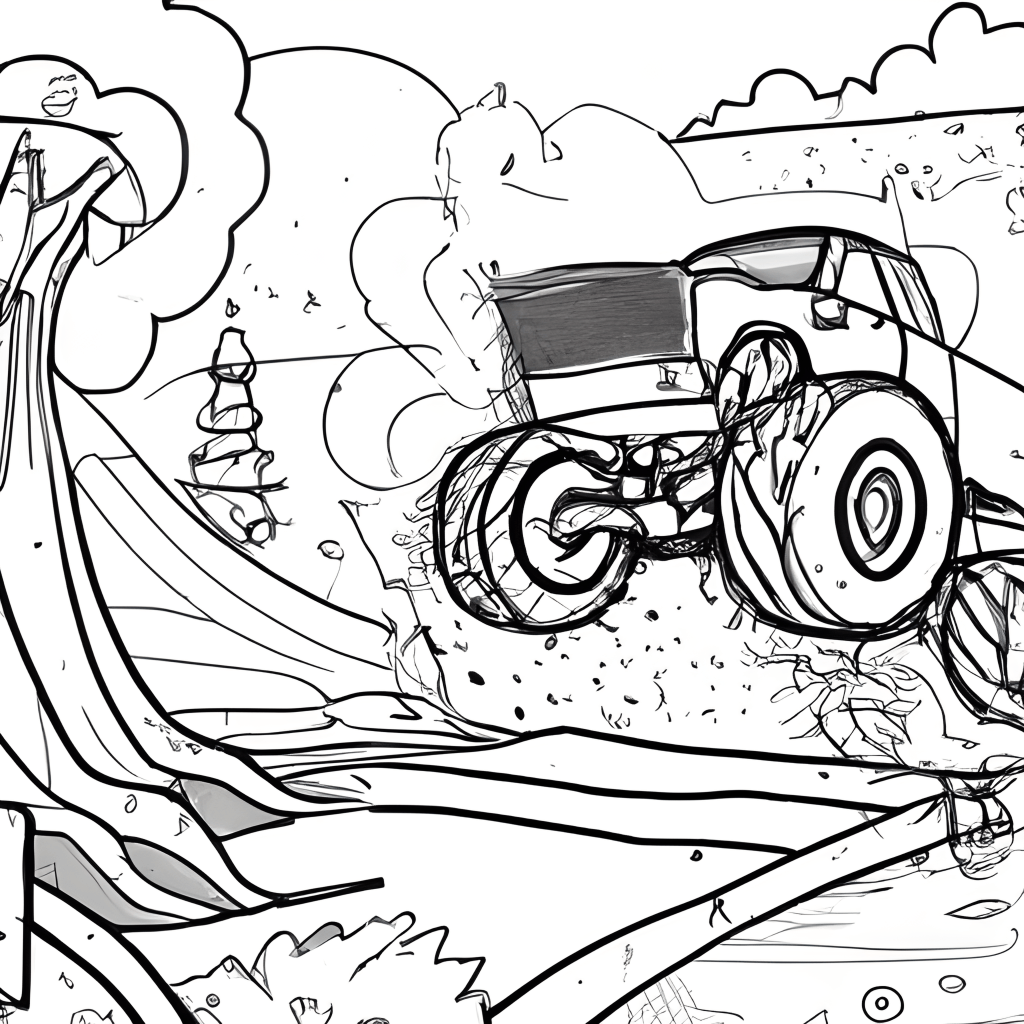 Monster Truck Competition Crush Coloring Page Black · Creative Fabrica