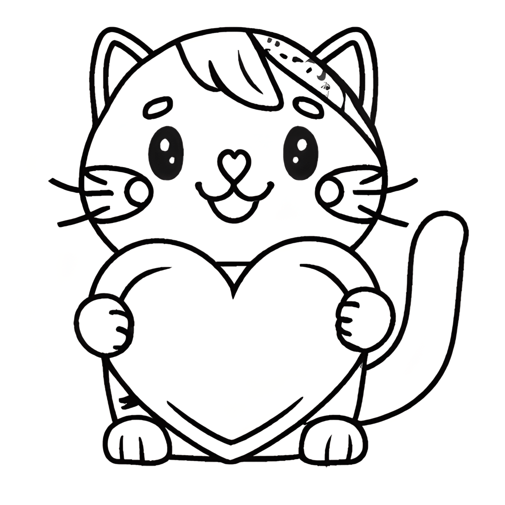 Desenhos para colorir do Dia dos Namorados do Gato Kawaii