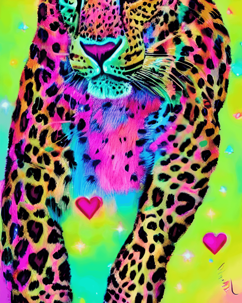 Uma pintura cintilante de leopardo arco-íris de néon · Creative