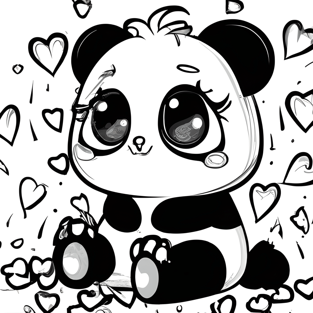 panda chibi girl outline