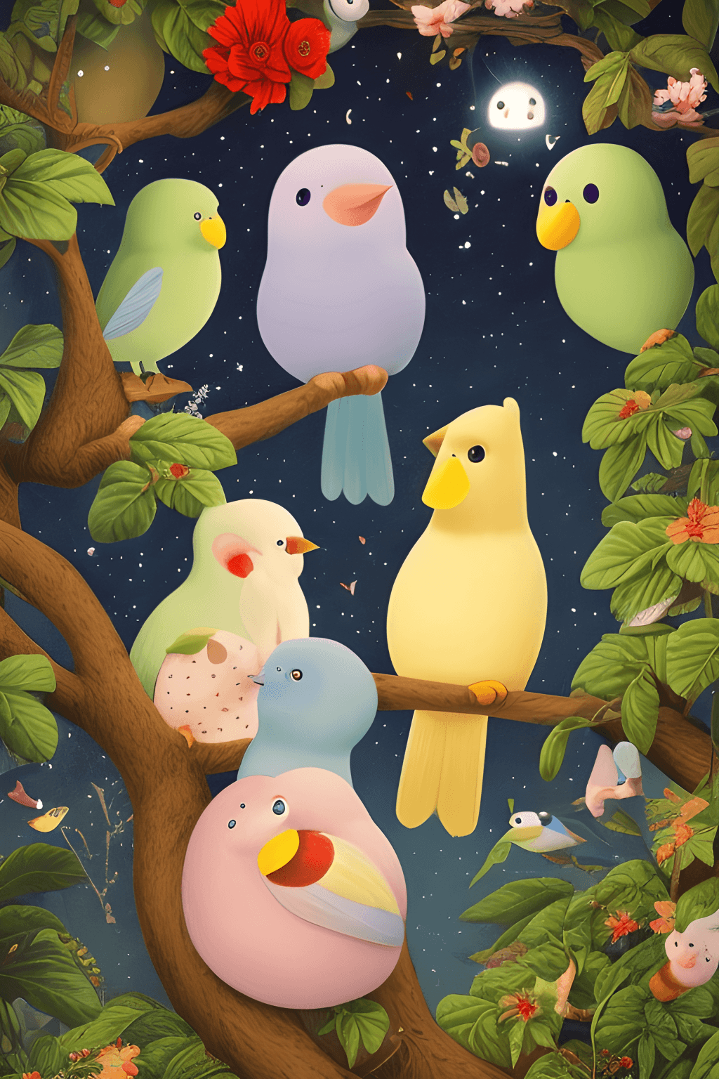 Beautiful Birds in the Night Garden · Creative Fabrica