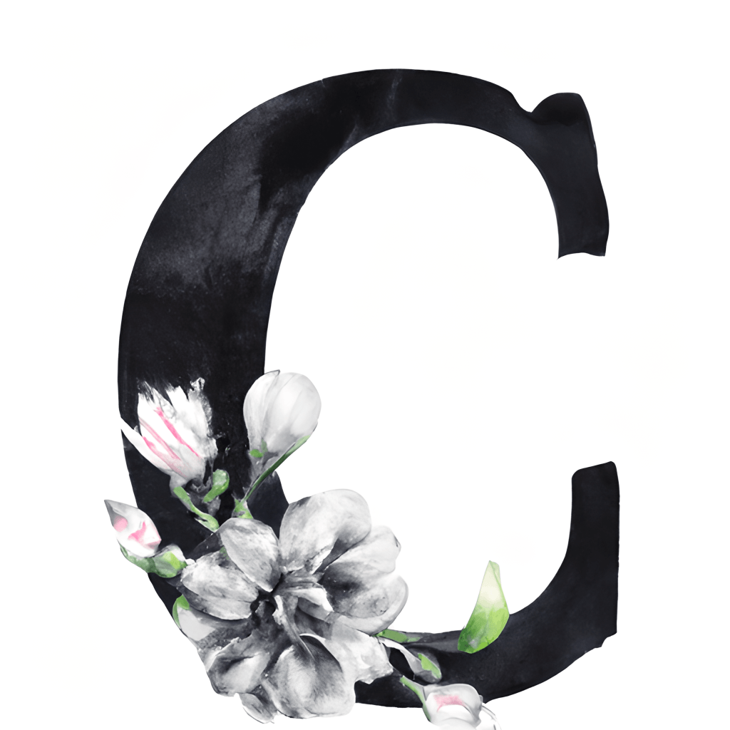 Watercolor Flowers with Black Letter C · Creative Fabrica