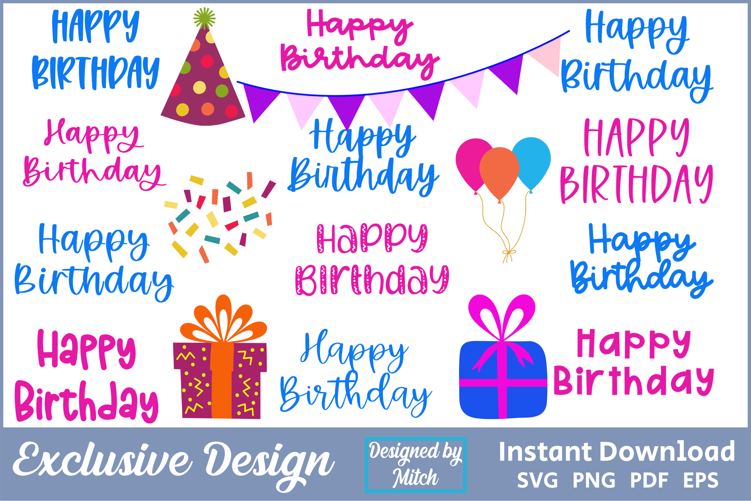 Happy Birthday Day SVG Graphic File Pack Graphic by Designed By Mitch ...