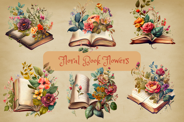 Vintage Floral Stack of Books Sticker Graphic by Digital Xpress