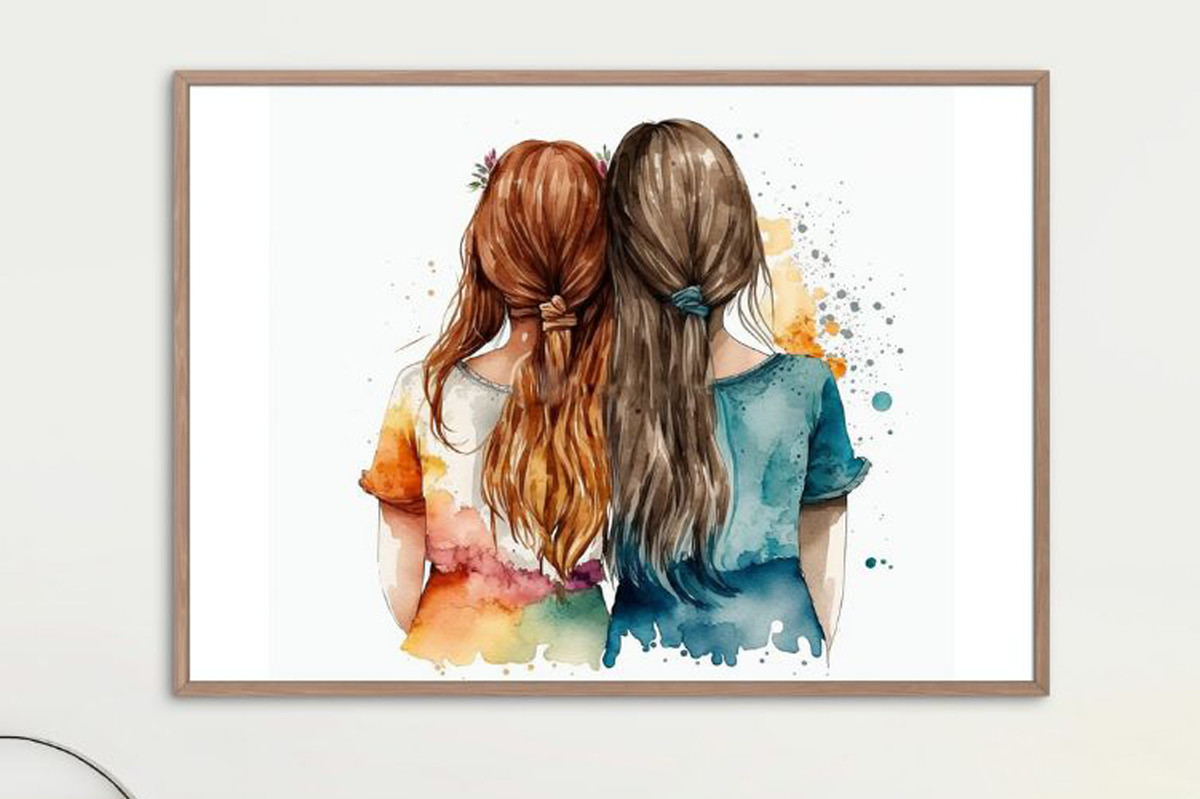 Best Girl Friends Watercolor Painting Graphic by Radha Rani ...