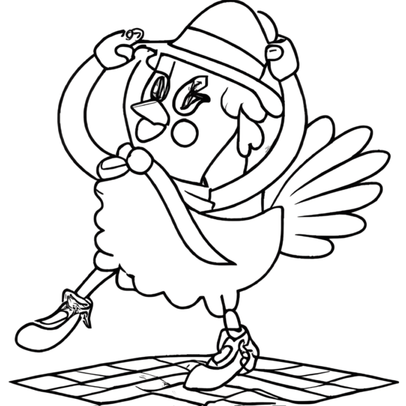 Desenho para colorir: galinha usando boné · Creative Fabrica