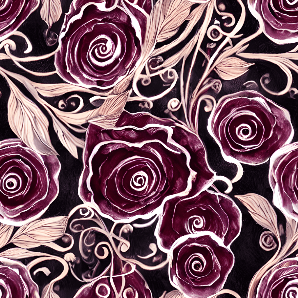 Burgundy and Silver Botanical Swirling Floral · Creative Fabrica